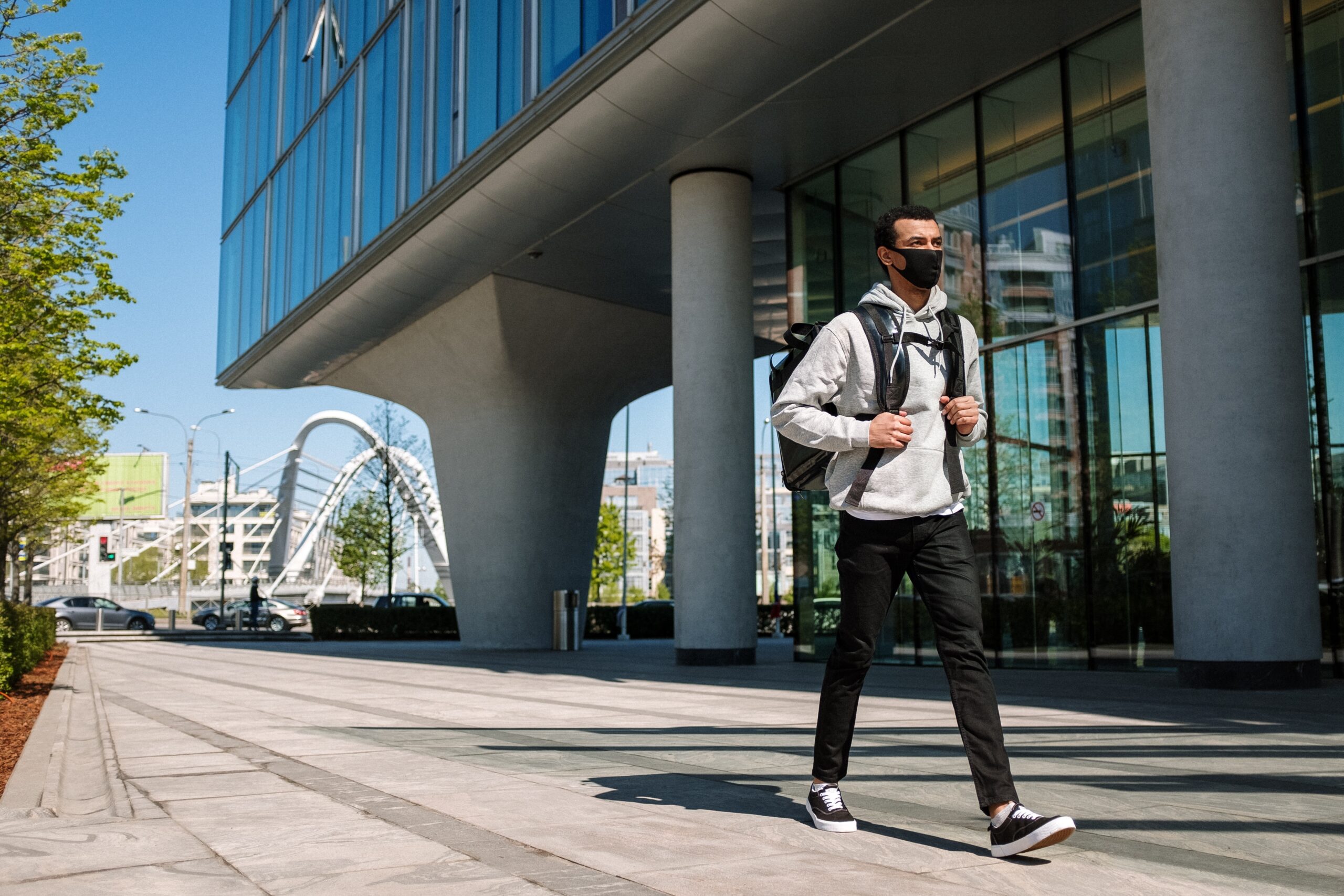 College student walking down the street