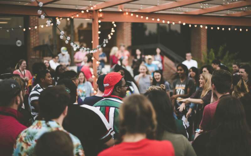 Group of people having fun at a party outside