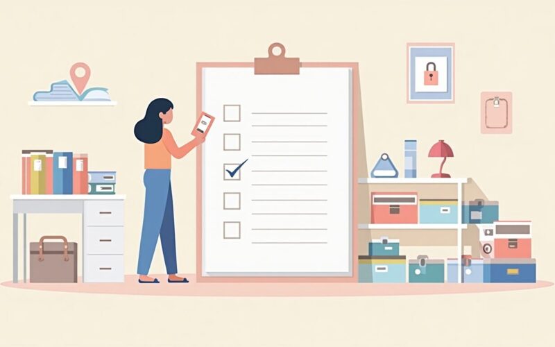 Digital illustration of a dorm packing list