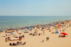 Lots of people on a beach for spring break