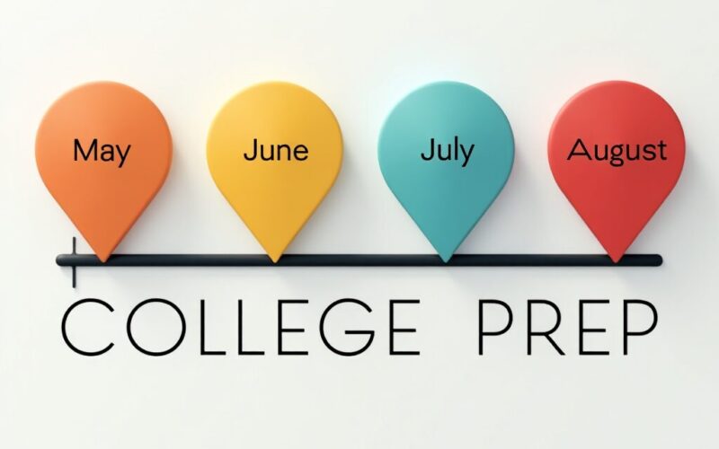 digital picture of a May through August timeline titled college prep