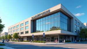 Modern looking community college building during the day