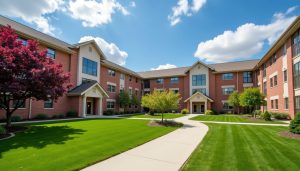 College residence hall brick building during the day