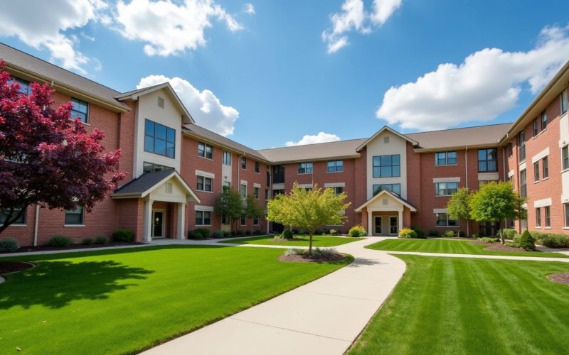 College residence hall brick building during the day